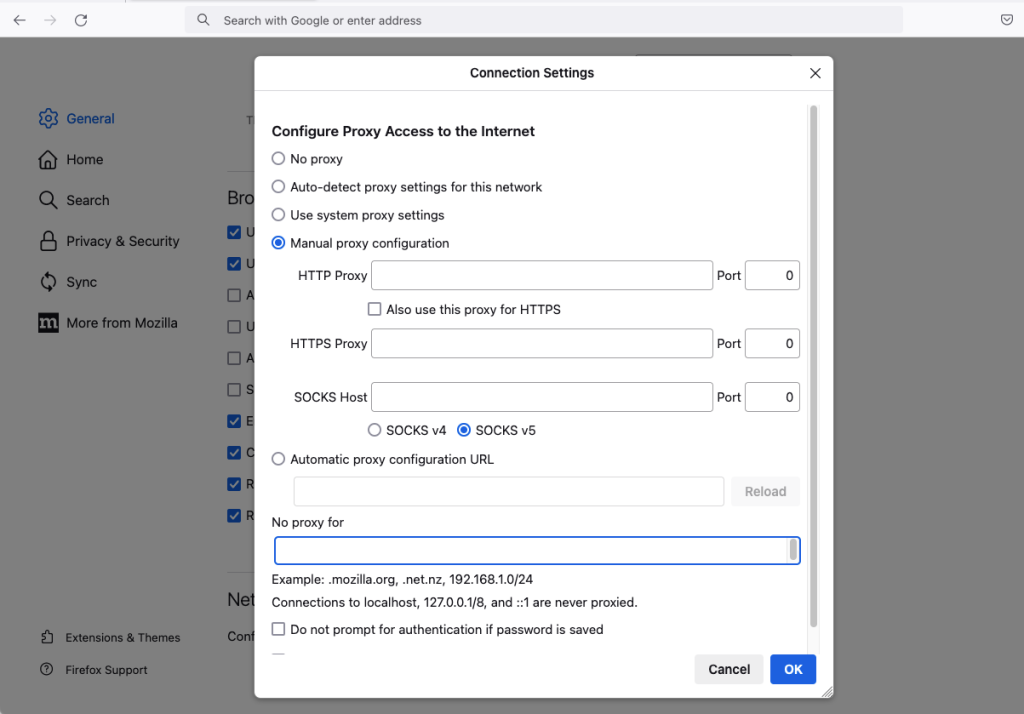 firefox proxy configuration