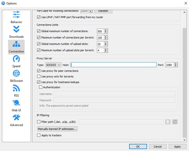qBittorrent proxy configuration