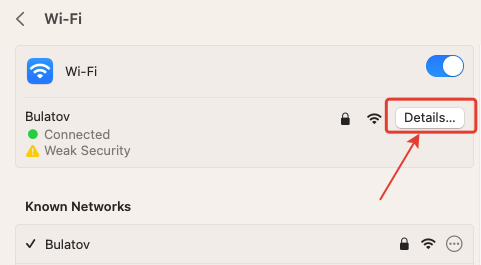 select details on wifi connection