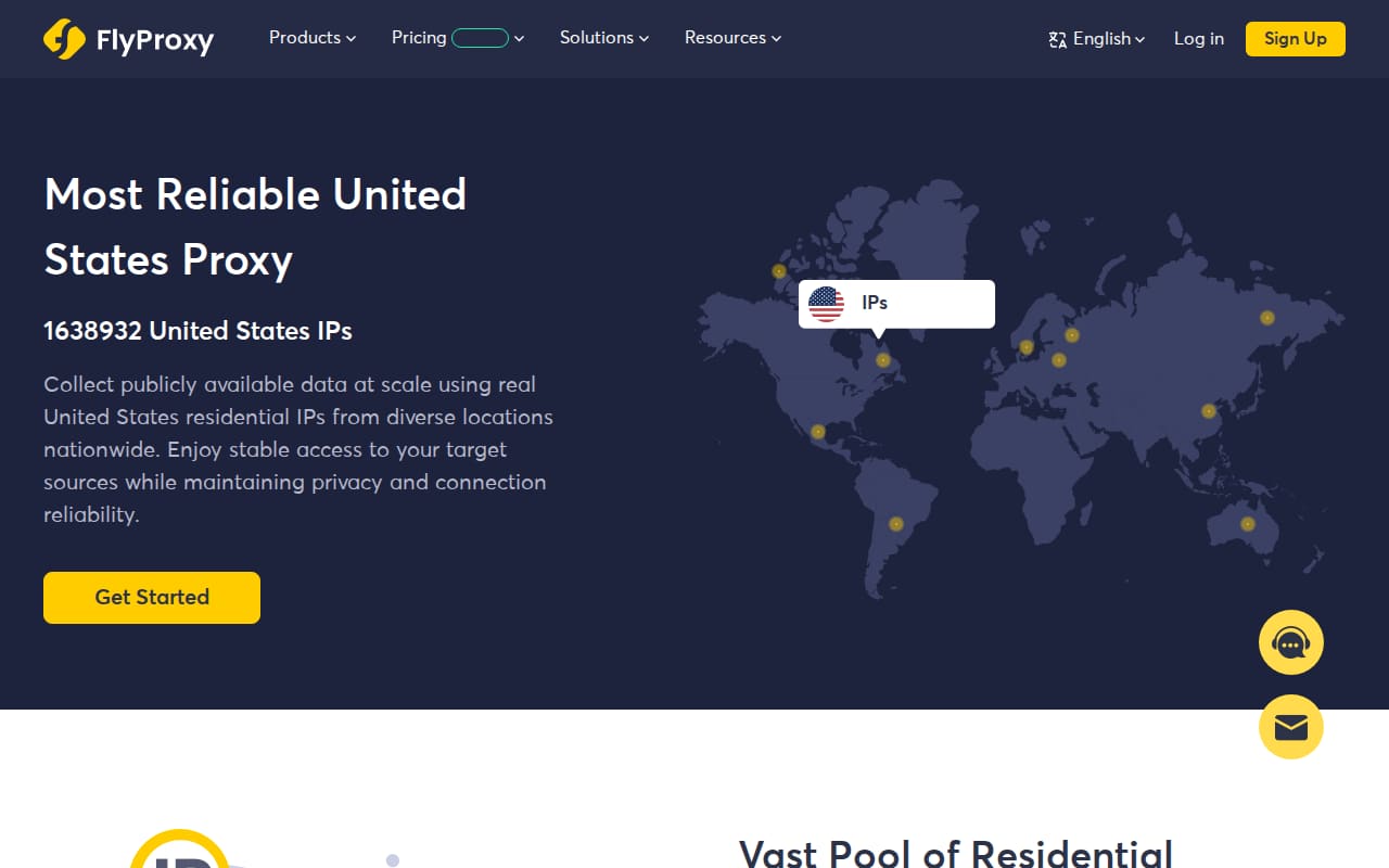 United States location page quoting 1,638,932 US IPs beside a world map with location pins