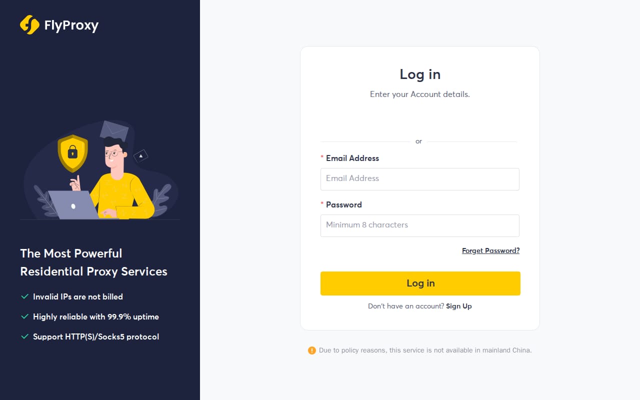 FlyProxy signup page