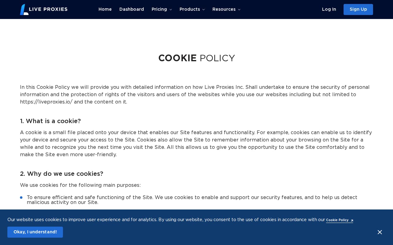 Live Proxies locations page