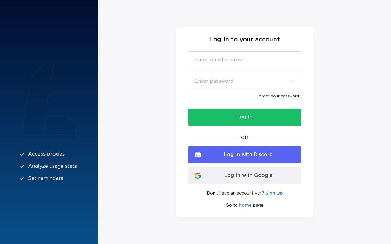 Live Proxies signup page