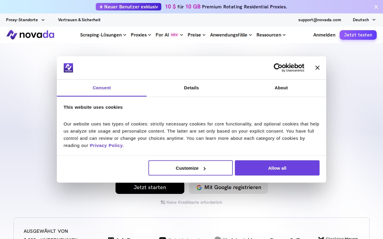Novada home page