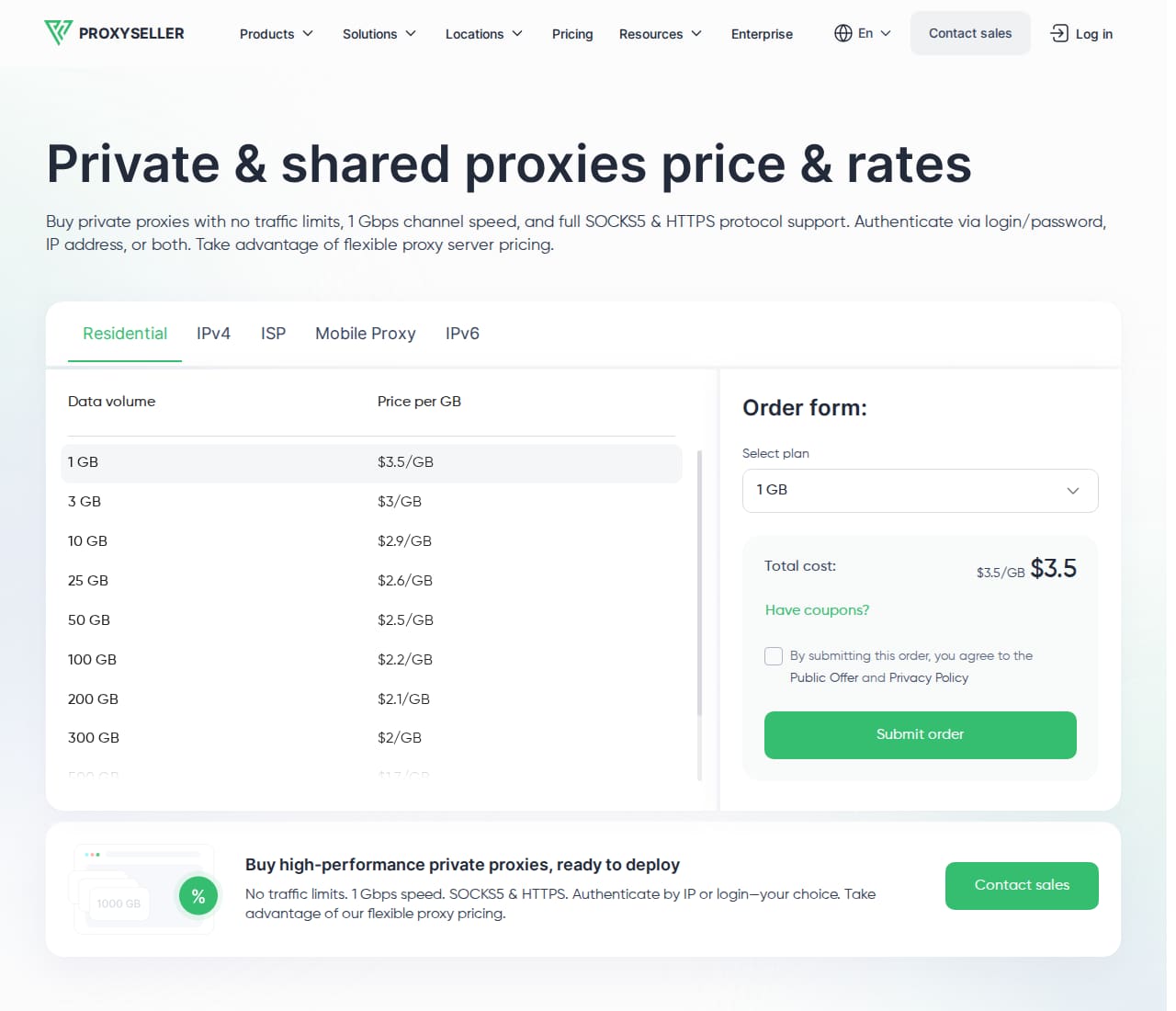 Proxy-Seller pricing page