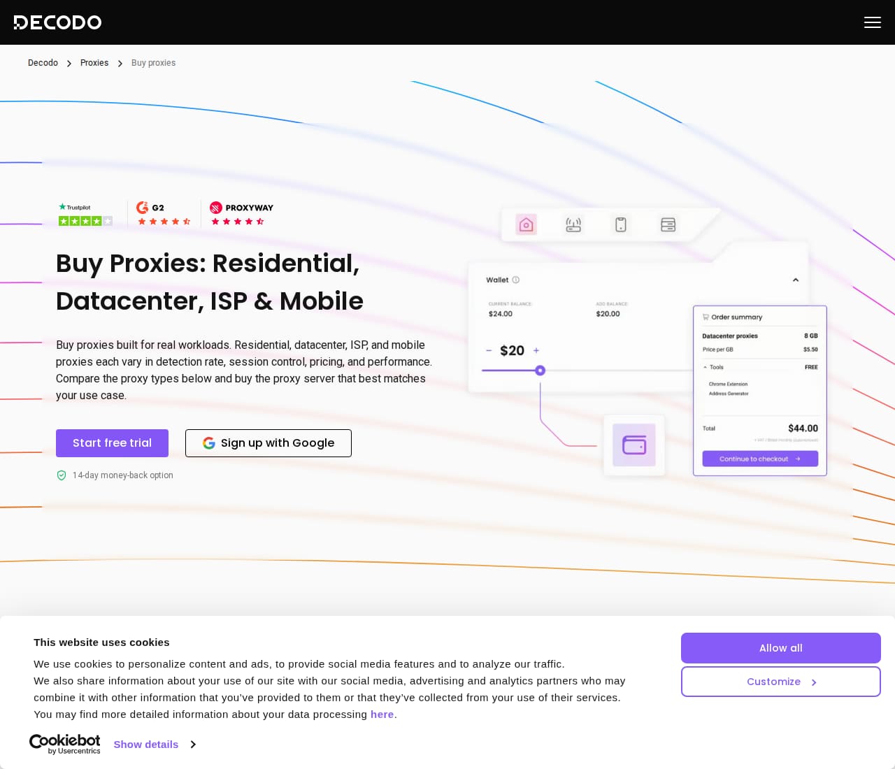Smartproxy pricing page