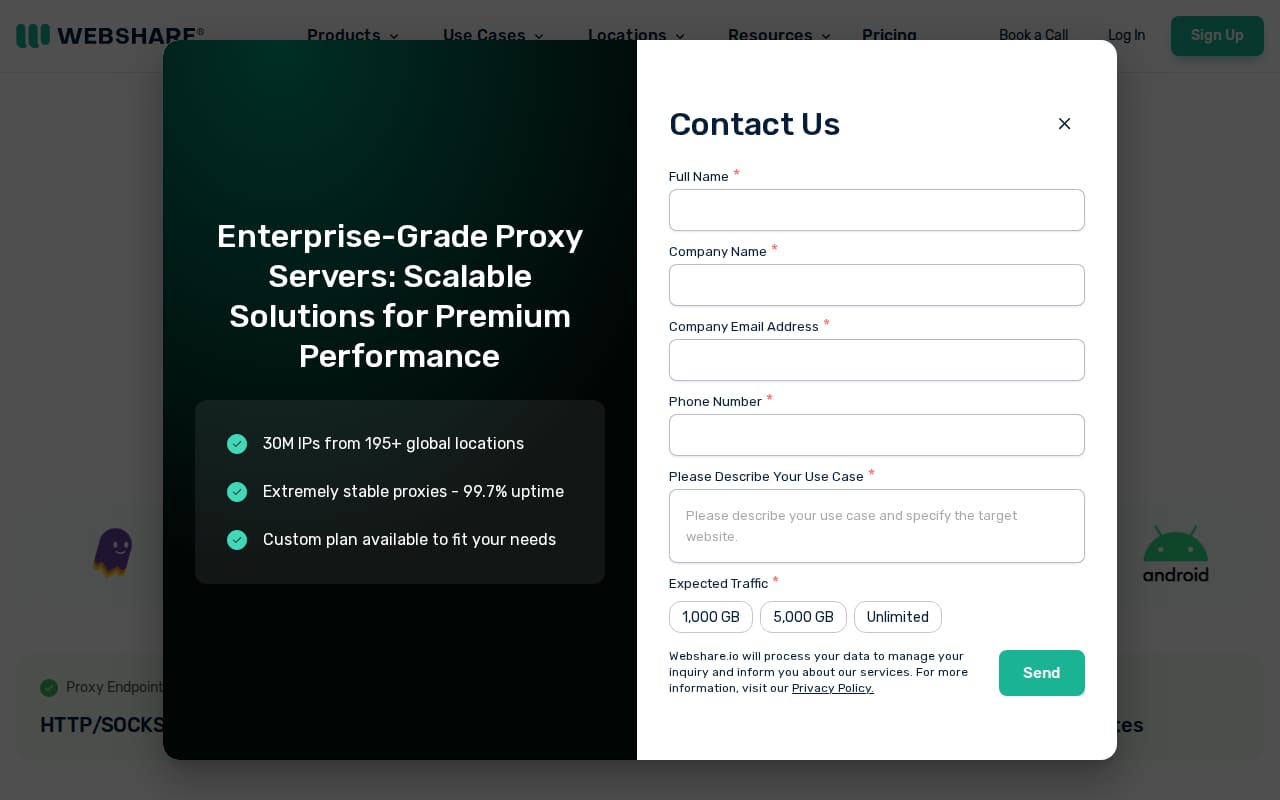 Webshare.io integrations page