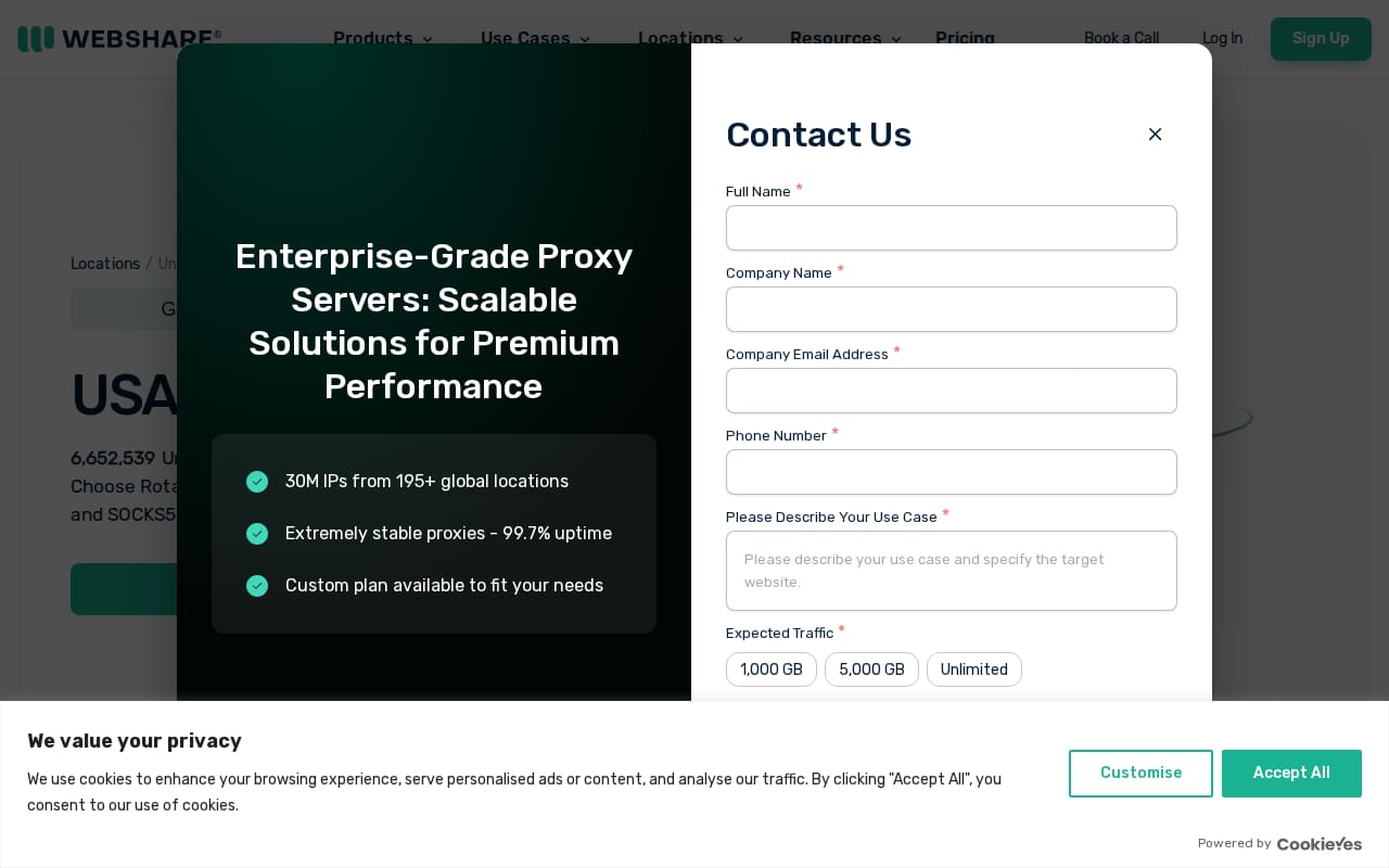 Webshare.io locations page