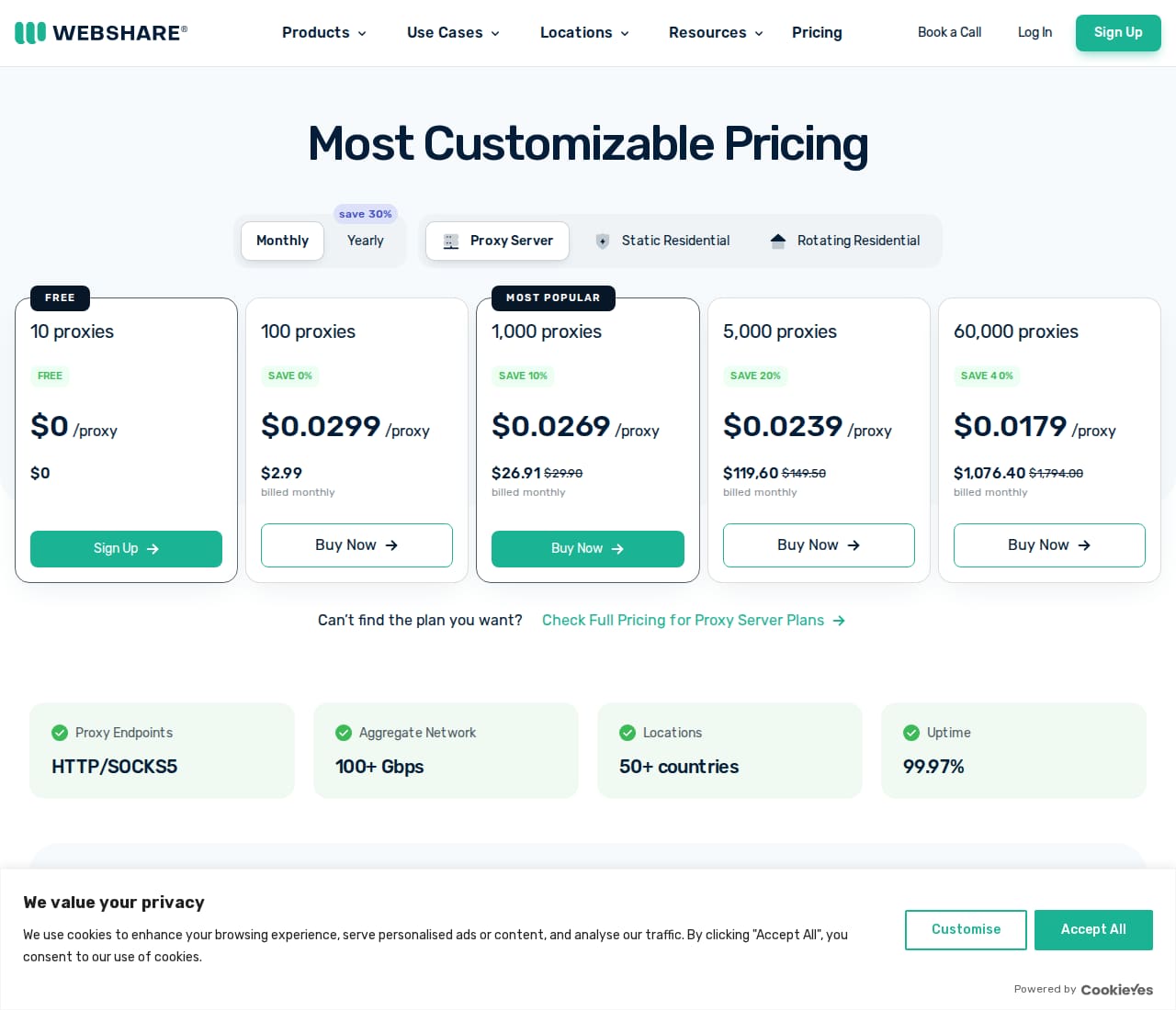 Webshare.io pricing page