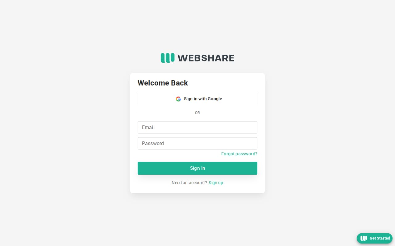 Webshare.io signup page