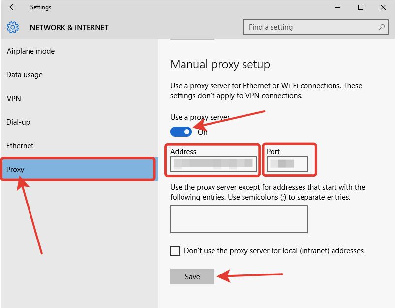 manual proxy setup